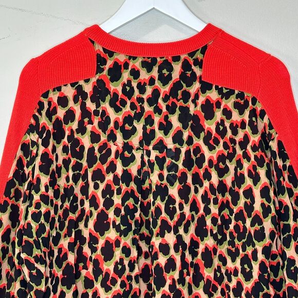 Sandrine Rose Animal Print Crew Neck Wool Sweater Red Women Small NWT Oversized - Picture 7 of 11